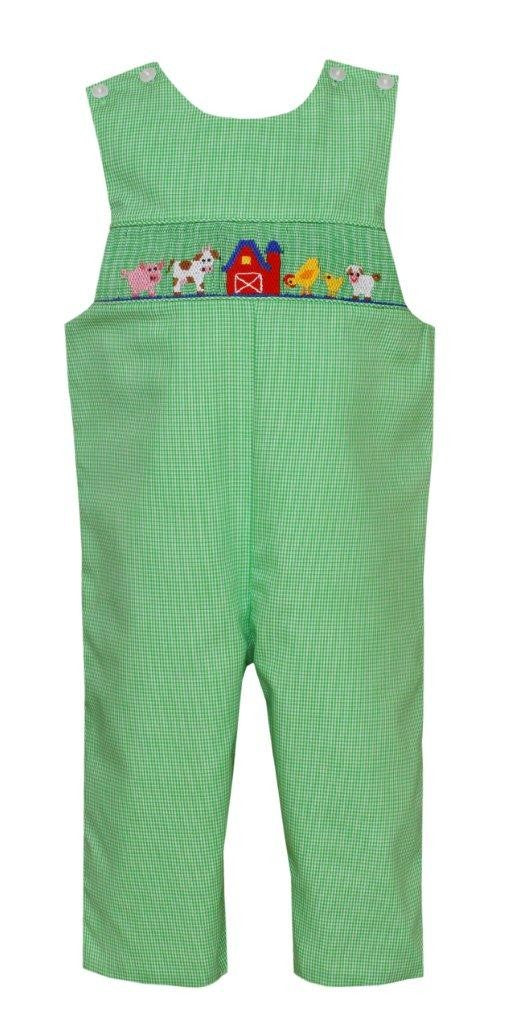 Petit Bebe Baby / Toddler Boys Green Check Smocked Farm Longall by Petit Bebe