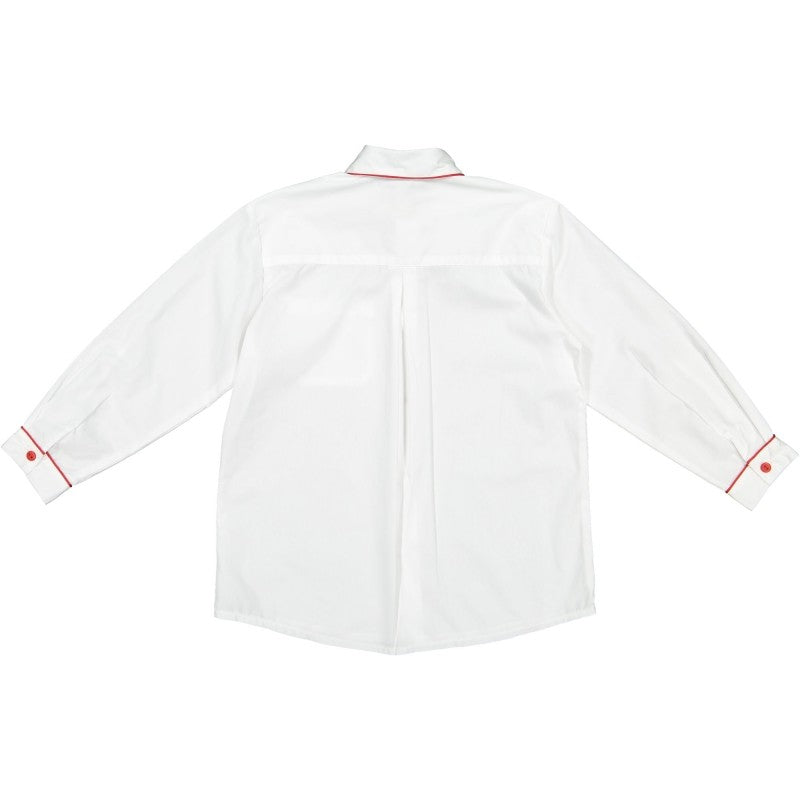 Sal & Pimenta Boys White Shirt - Long Sleeves - Red Piping