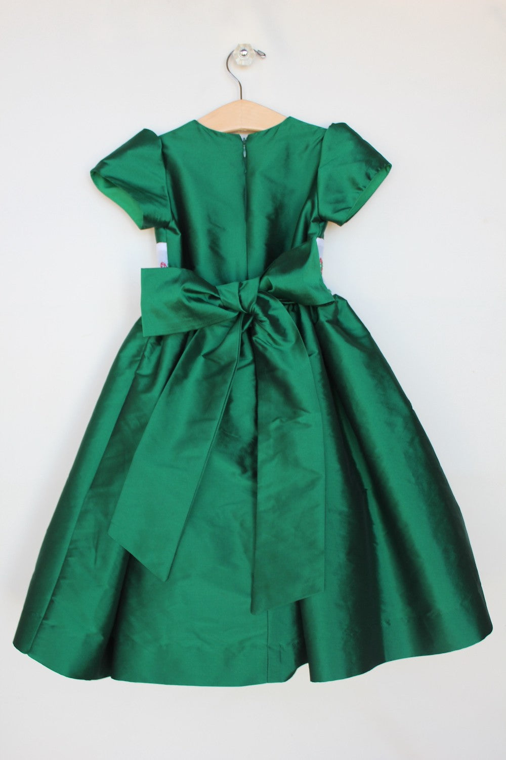 Susanne Lively Girls Christmas Dress - Emerald Green - Embroidered Trees Waist