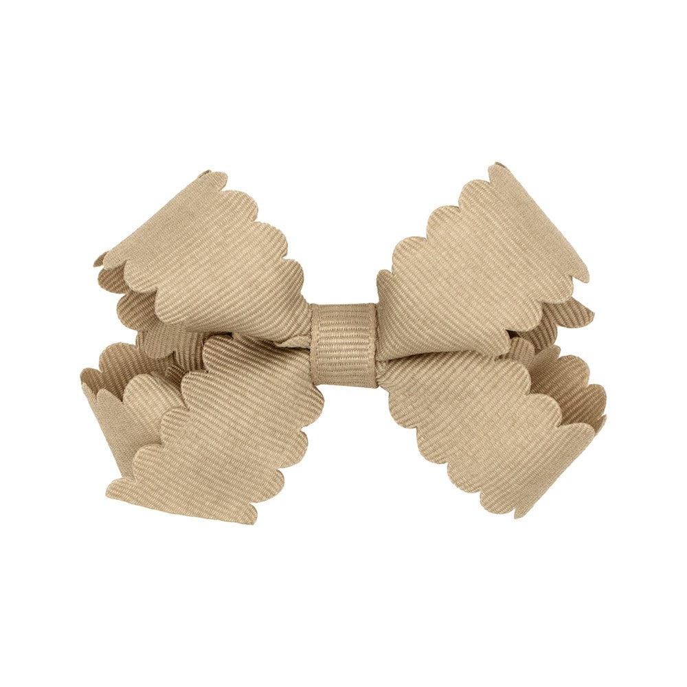 Wee Ones Girls Grosgrain Hair Bow on Clip - Scallop Edge - Tan Oat