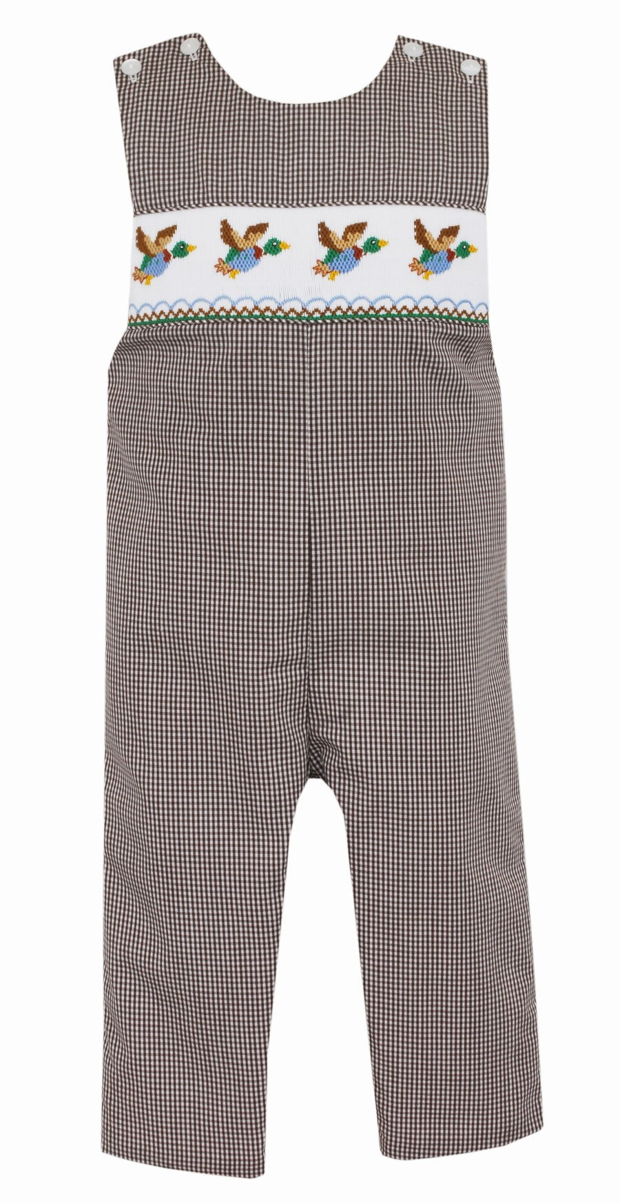 Anavini Baby / Toddler Boys Brown Check Smocked Mallard Ducks Longall by Anavini