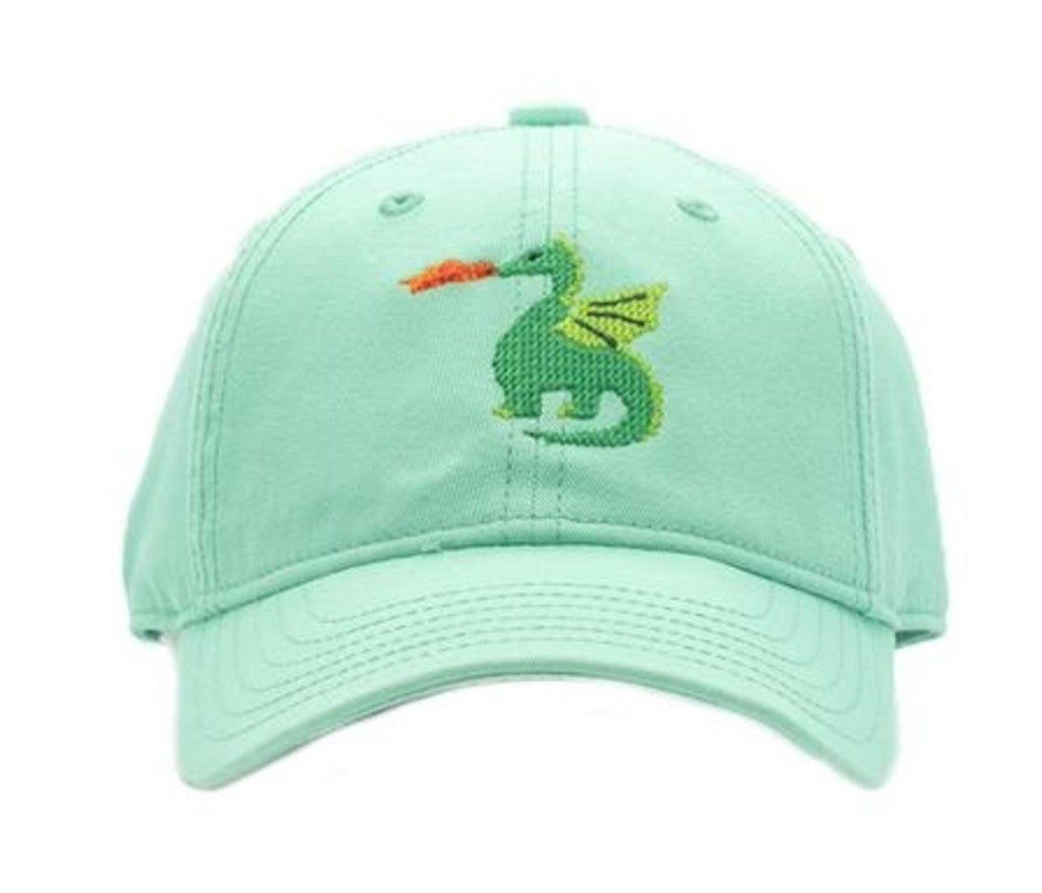 Harding Lane Kids Needlepoint Baseball Hat - Dragon on Keys Green