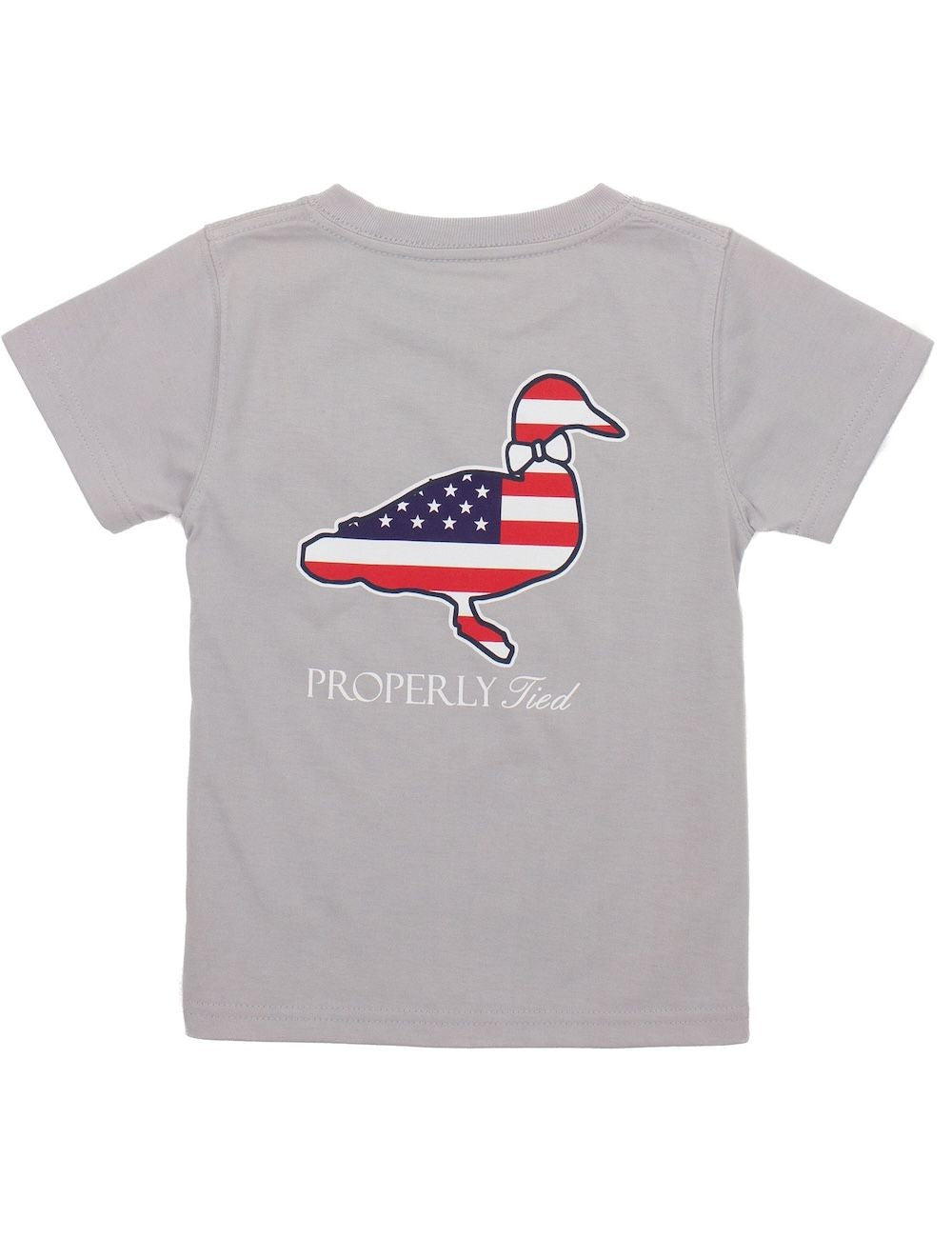 Properly Tied T-Shirt - Logo Pocket on Front - Graphic on Back - Americana Logo on Ice Grey by Properly Tied