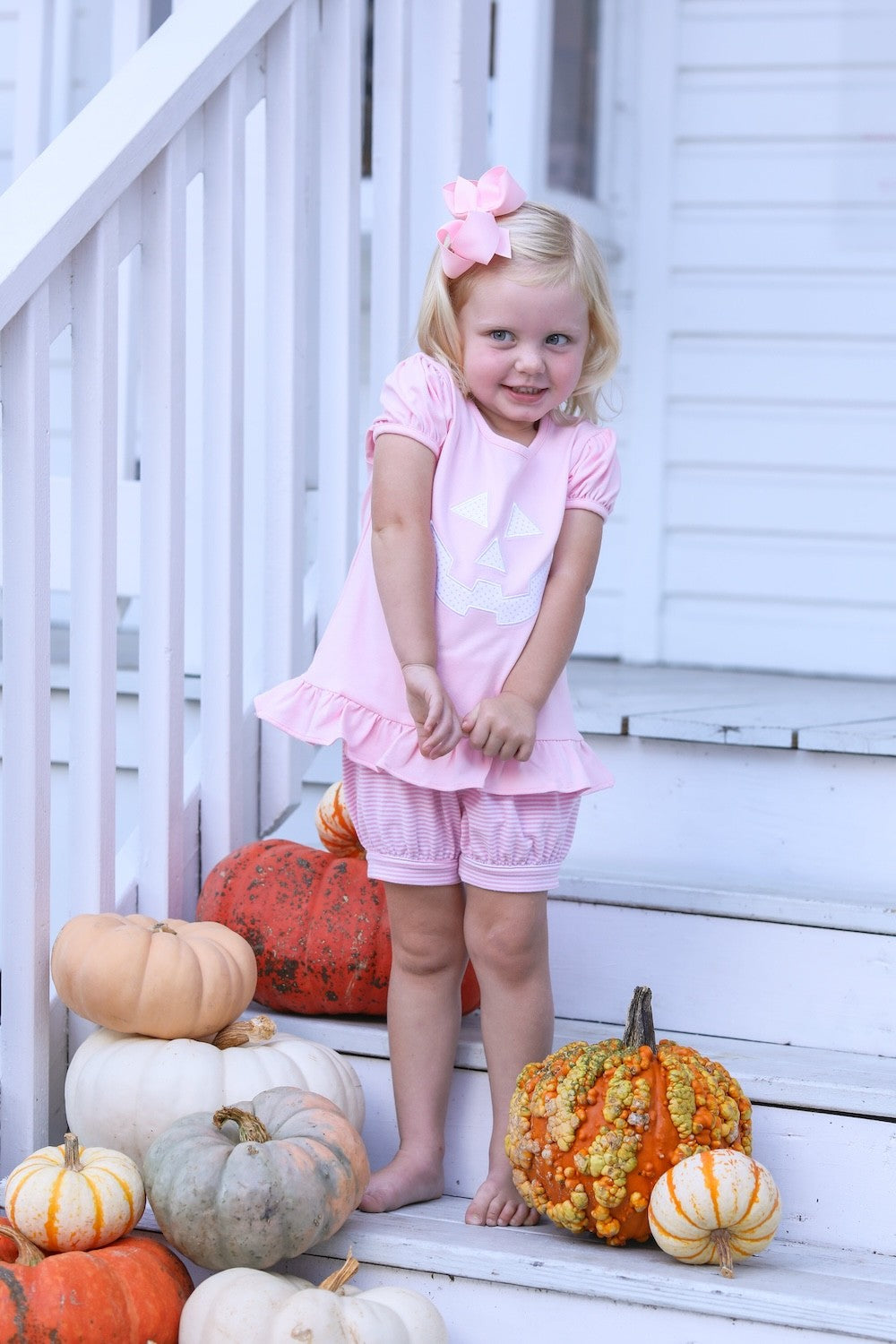 Trotter Street Kids Toddler Girls Ruffle Top - Pink Halloween Jack O'Lantern