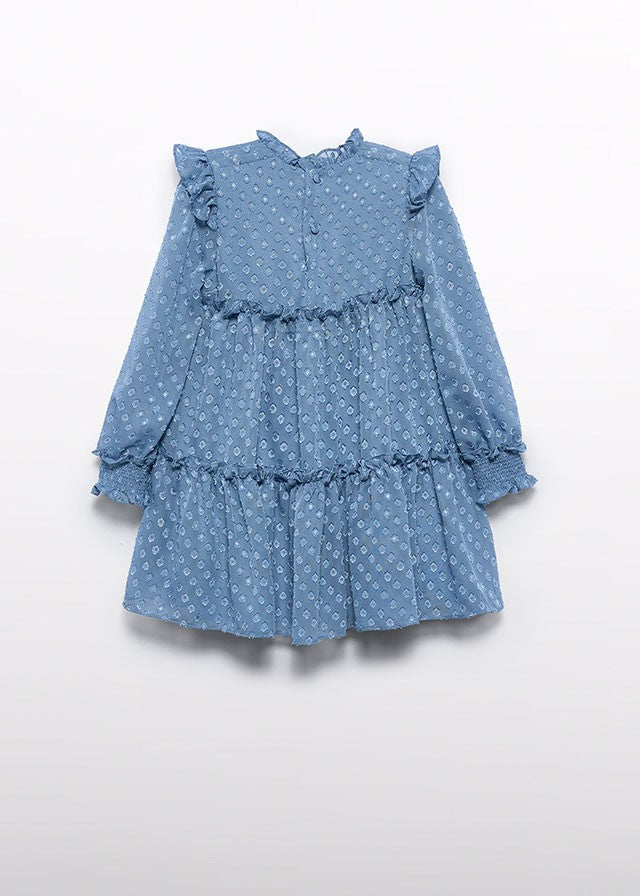 Abel & Lula Girls Plumetti Jacquard Tiered Dress - Cerulean Blue