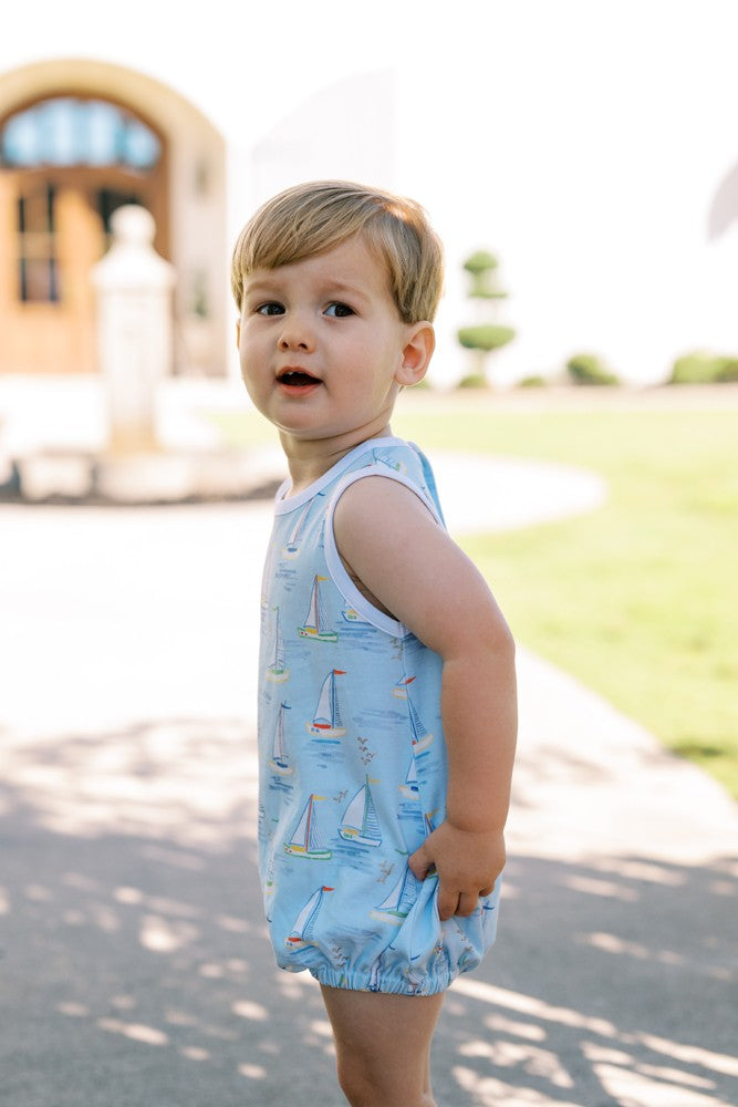 Proper Peony Pima Baby Boys Blue Mariner Boats Bubble