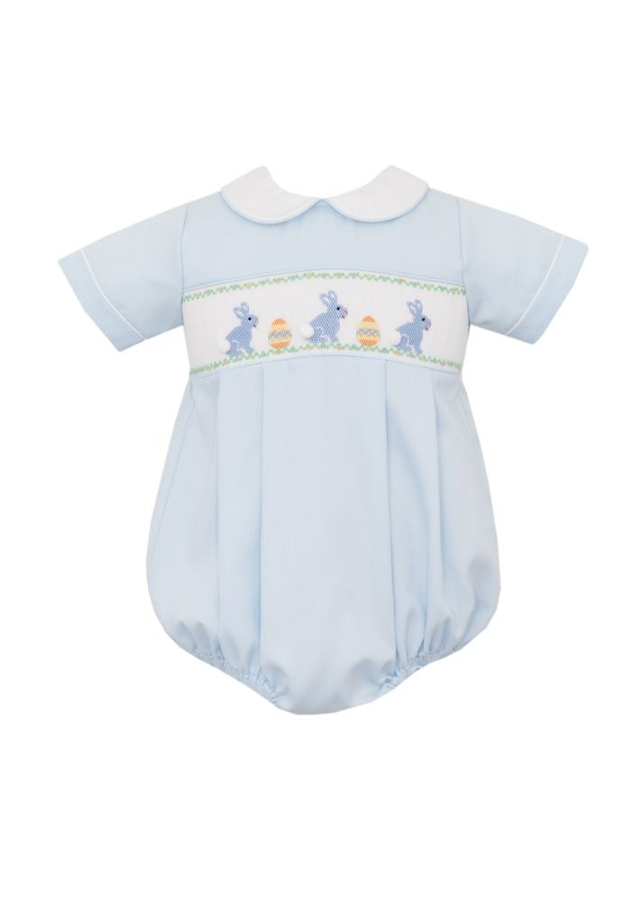 Anavini Baby Boys Blue Pique Bubble - Smocked Easter Bunnies by Anavini