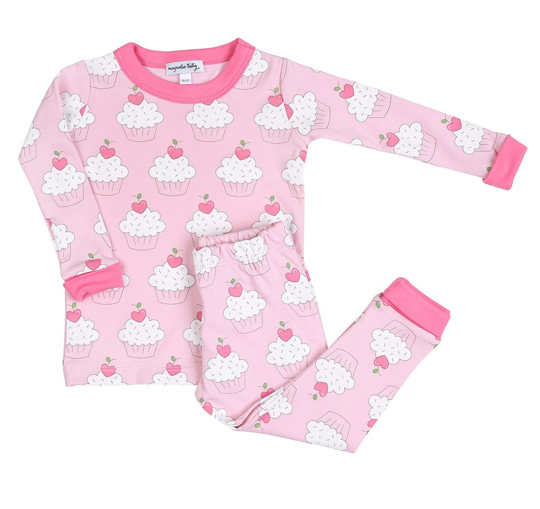 Magnolia Baby Girls Long Pajamas - Pink Baby Cakes Cupcakes
