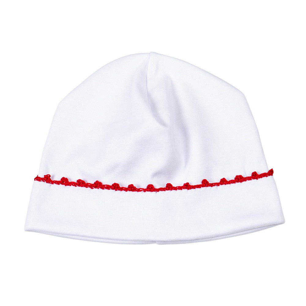 Magnolia Baby Holiday Baby Joy White Christmas Hat - Red Trim