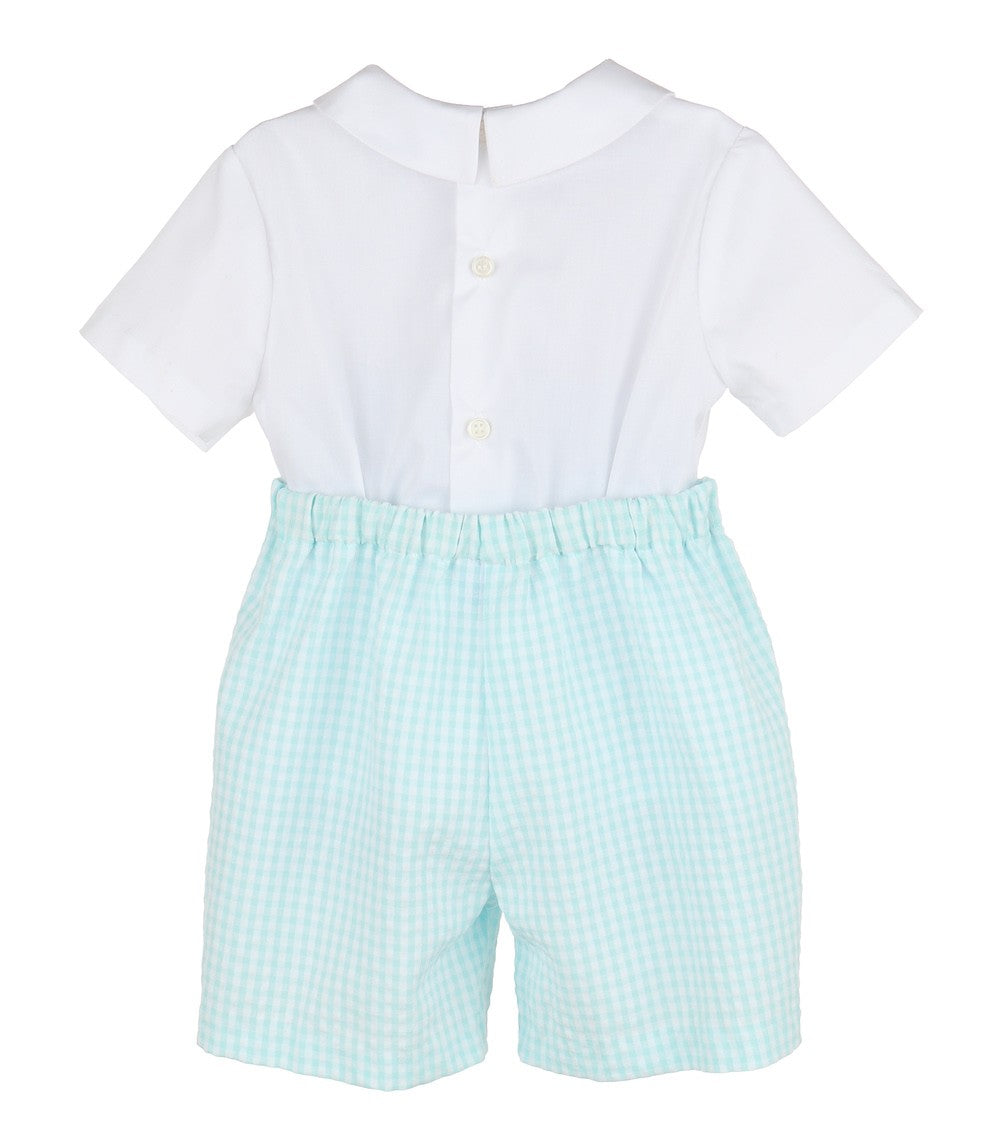 Luli & Me Baby / Toddler Boys Button On Set - Gingham - Aqua