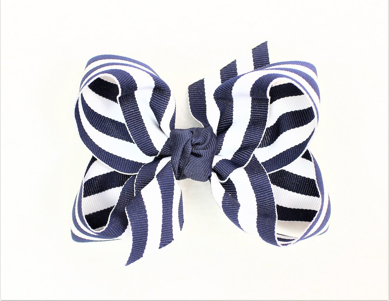 Beyond Creations Girls Double Knot Bow on Clip - Stripes - Navy Blue