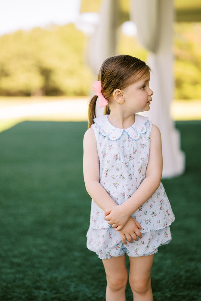 Proper Peony Toddler Girls Bea Blue Floral Dotted Swiss Bloomers Set