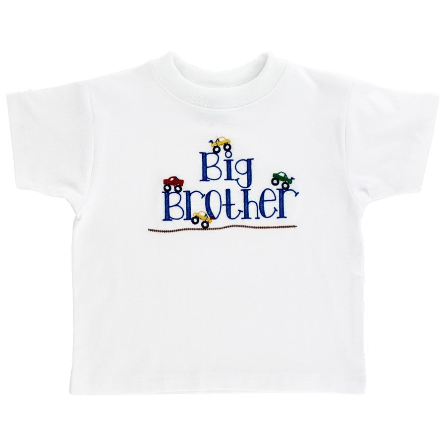 Bailey Boys White Short Sleeve Tee Shirt - Royal Blue Big Brother with Cars