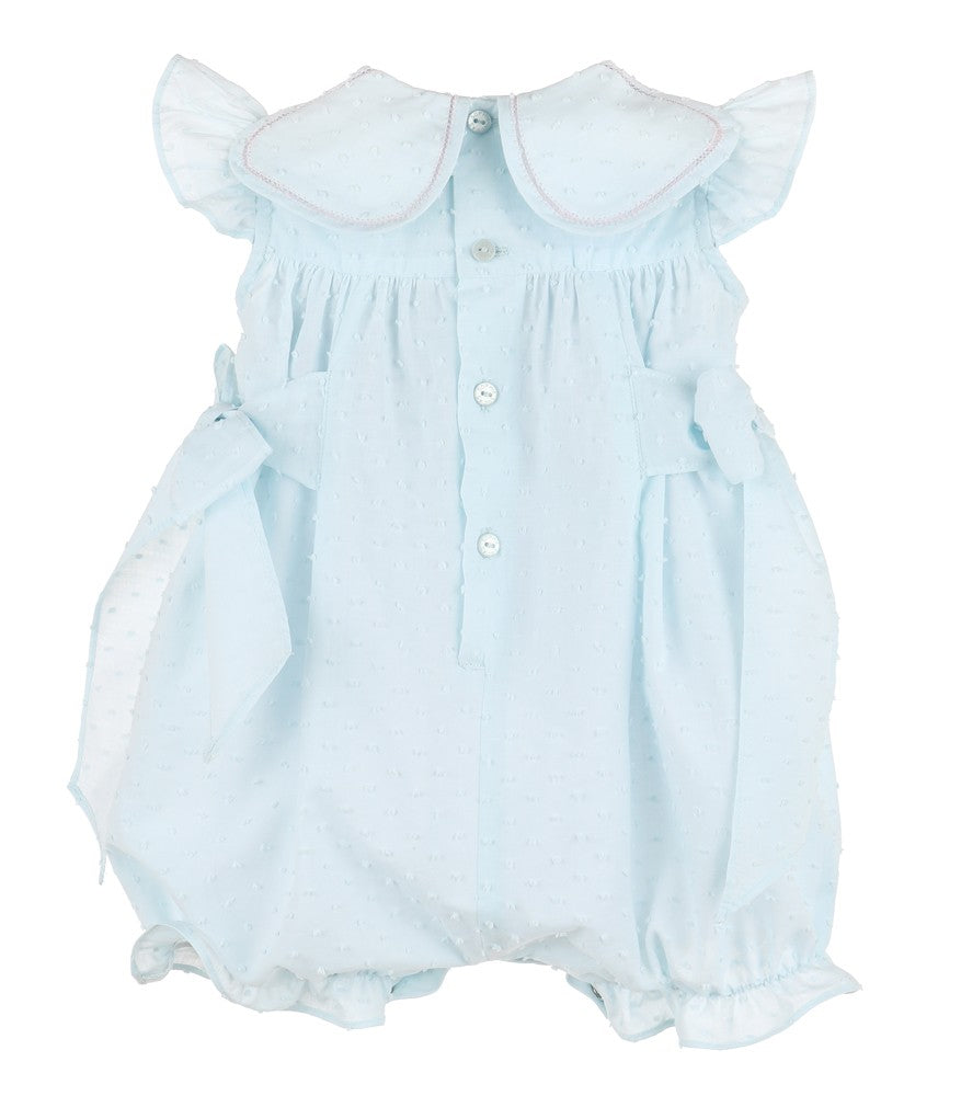 Sophie & Lucas Baby Girls Embroidered Dotted Swiss Petal Bubble with Side Bows - Blue by Sophie & Lucas