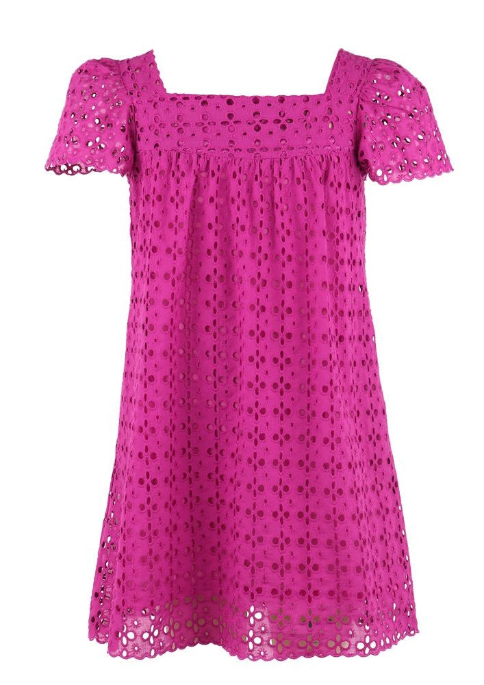 Luli & Me Gabby Girls Emma Eyelet Dress - Magenta Purple / Pink