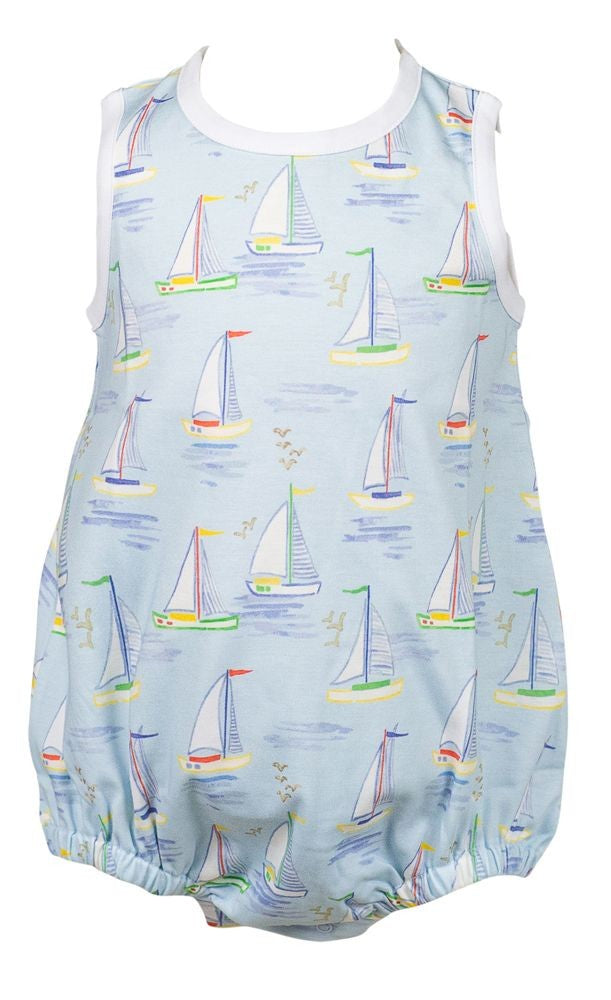 Proper Peony Pima Baby Boys Blue Mariner Boats Bubble