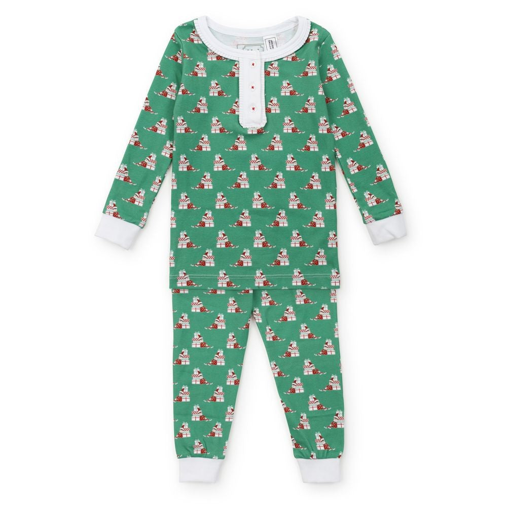 Lila & Hayes Girls Alden Pajamas Set - Green Santa's Helper Elf