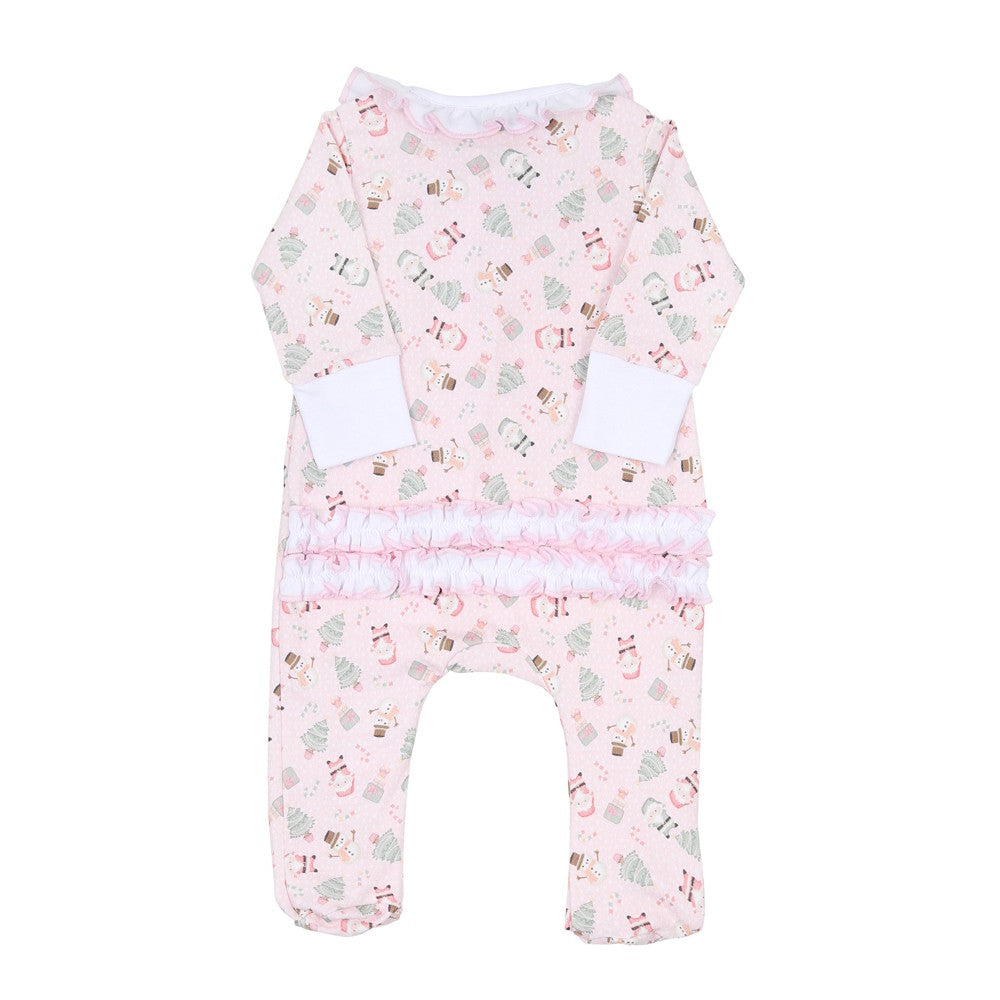 Magnolia Baby Girls Sweet Little Christmas Print Zipper Footie - Pink by Magnolia Baby
