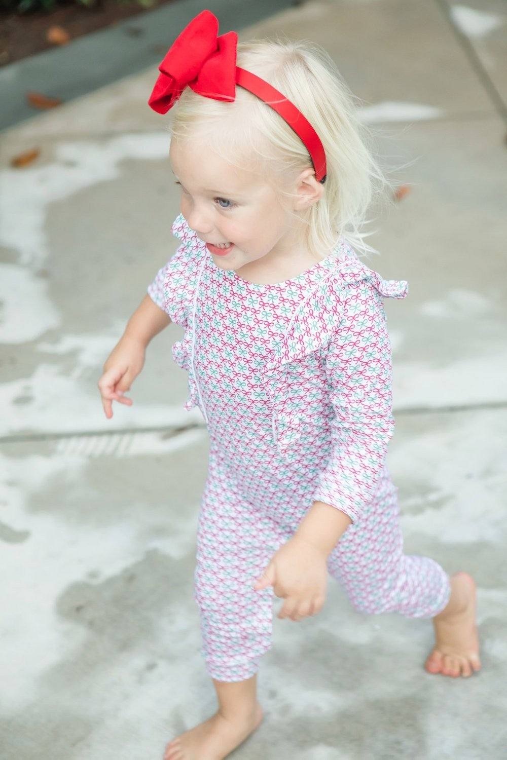 Lila & Hayes Baby Girls Evelyn Romper - Red & Green Christmas Bows