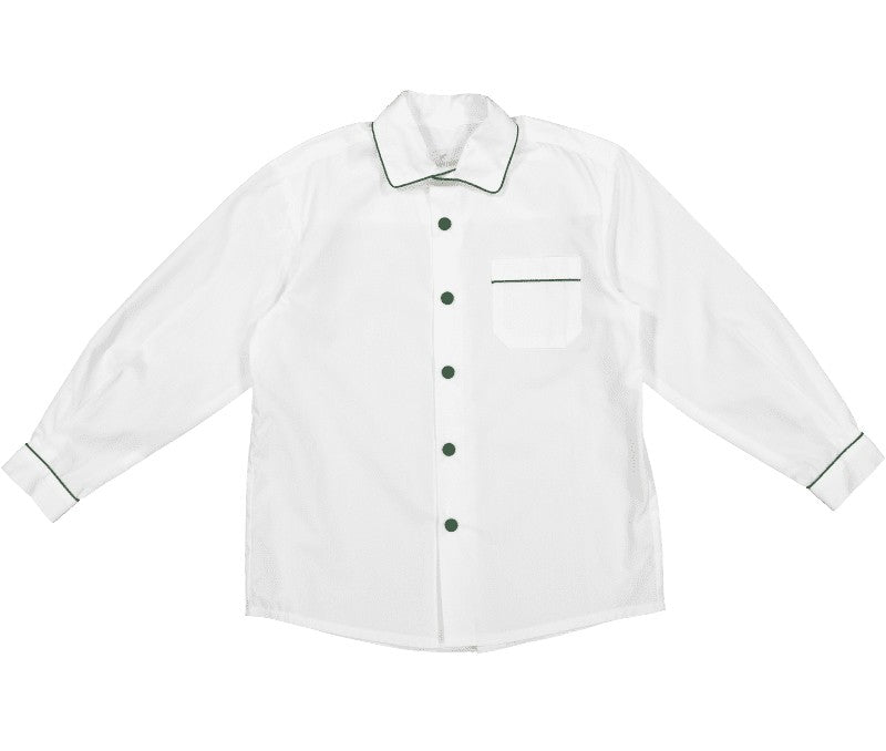 Sal & Pimenta Boys White Shirt - Long Sleeves - Green Piping