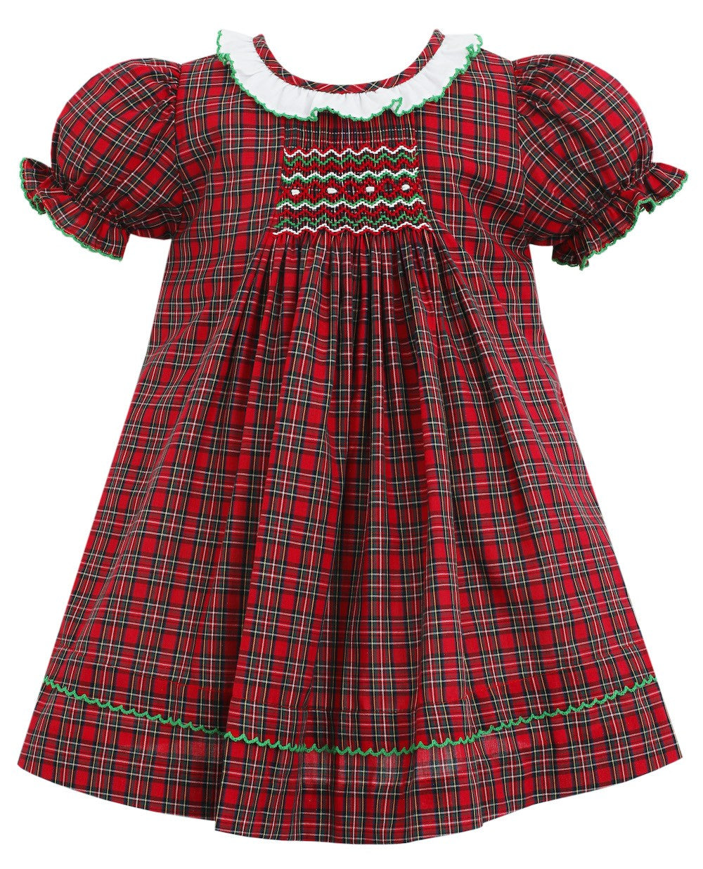 Petit Bebe Baby / Toddler Girls Red Holiday Plaid Smocked Dress - Ruffle Collar