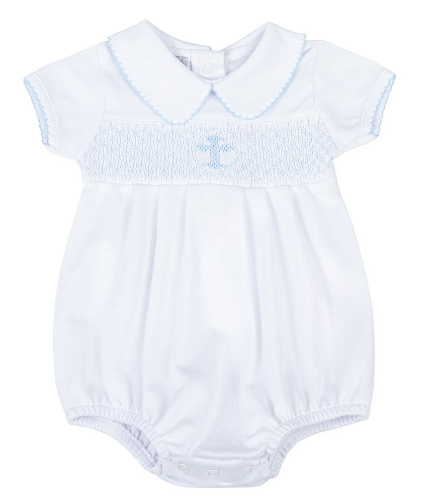 Magnolia Baby Boys Blessed Blue Smocked Cross Bubble
