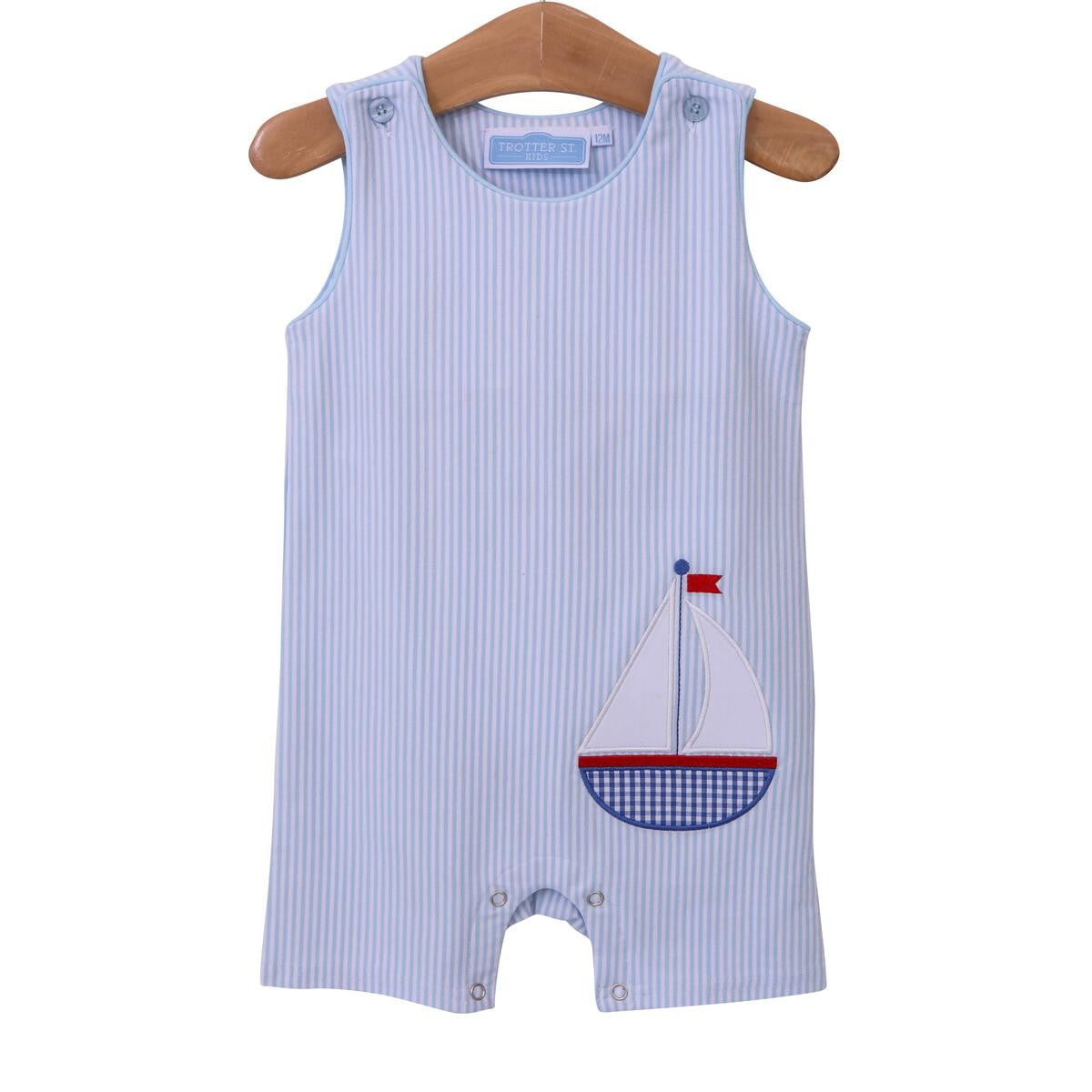 Trotter Street Kids Baby Boys Blue Stripe Sailboat Jon Jon
