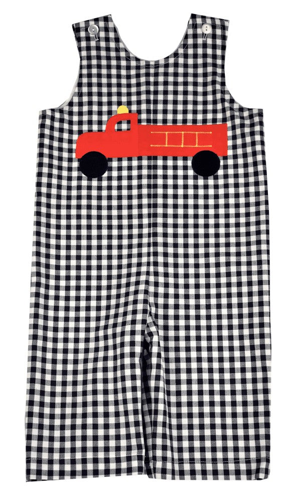 Funtasia Too Baby / Toddler Boys Longall - Navy Blue Check with Red Firetruck by Funtasia