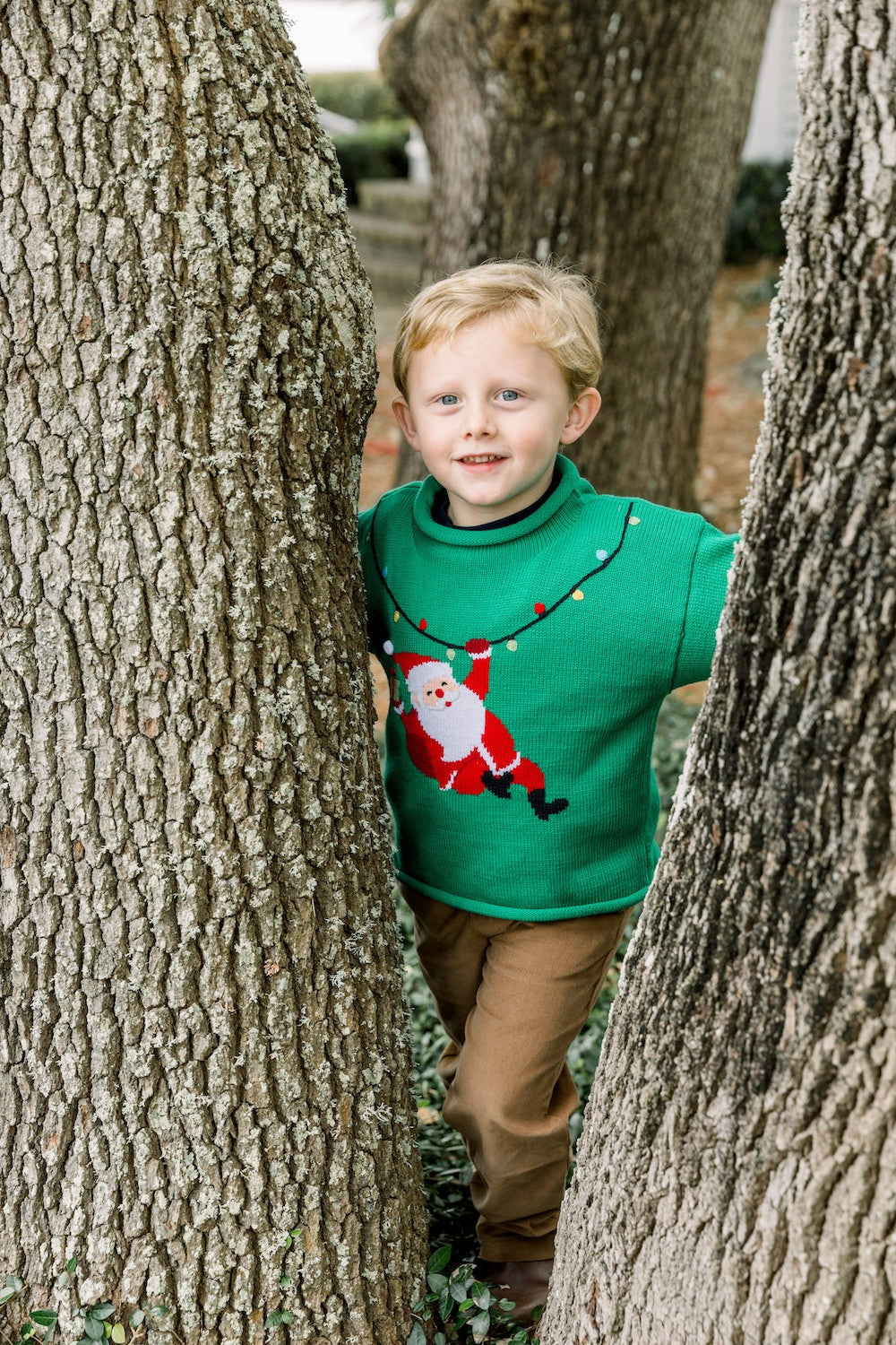 Bailey Boys Kelly Green Roll Neck Christmas Sweater - Santa Claus