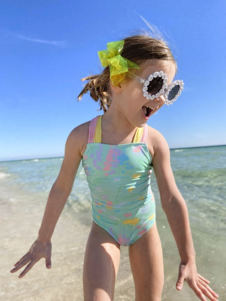 Wee Ones Girls Vinyl Pool Splash Bow - Neon Yellow by Wee Ones