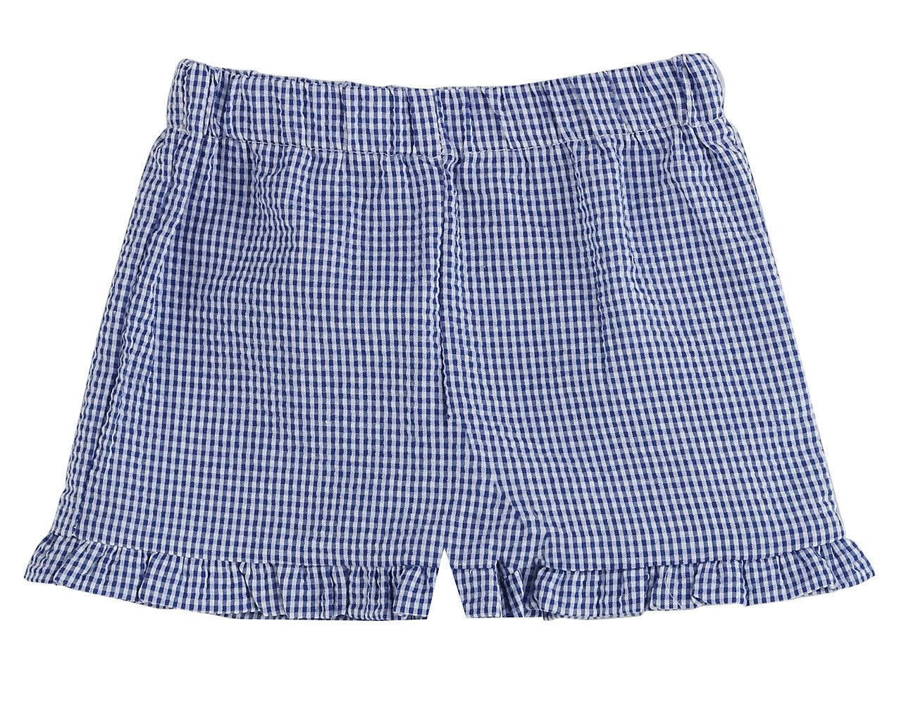 Color Works by Funtasia Girls Ruffle Shorts - Seersucker - Navy Blue