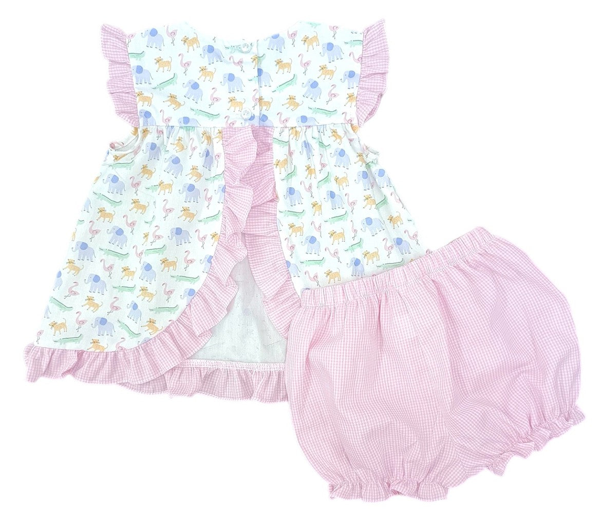 James & Lottie Girls Natalie Bloomers Set - Pink Zoo-pendous Zoo Animals