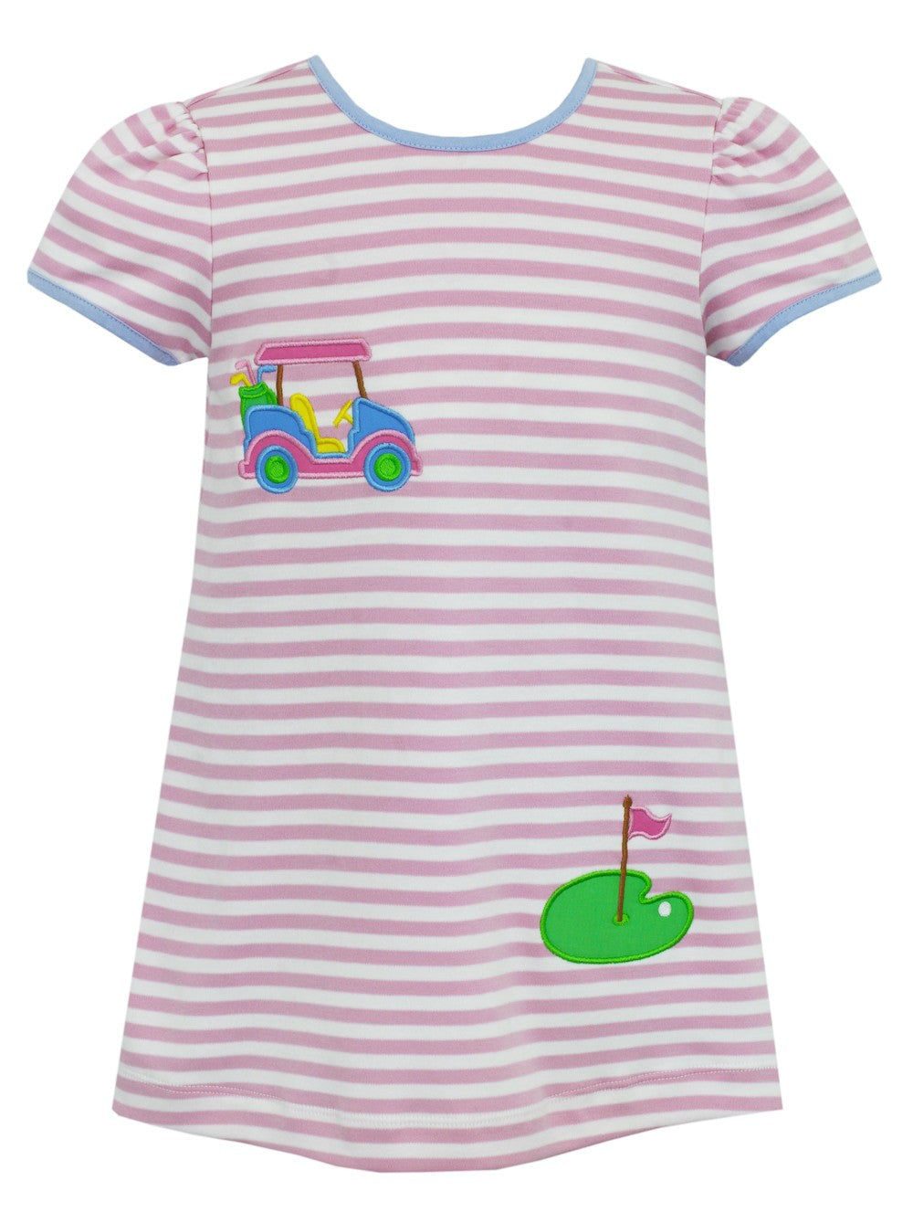 Claire & Charlie Girls Pink Stripe Knit Dress - Golf Applique