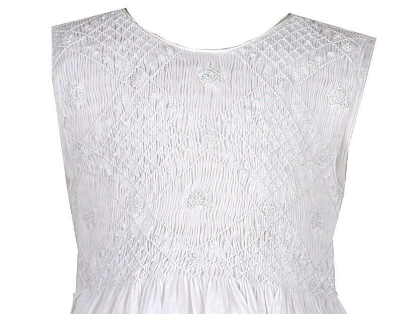 Luli & Me Girls White Organdy Sleeveless Smocked Bodice Dress with Sash