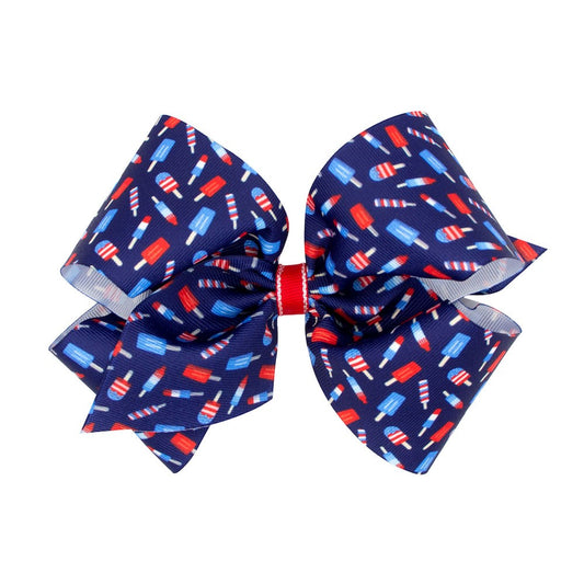 Wee Ones Girls Patriotic Hair Bow - Astro Pops on Navy Blue