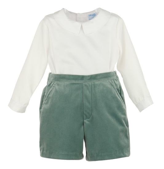 Luli & Me Boys Dressy Shorts & Shirt Set - Velvet - Aqua Sage Green