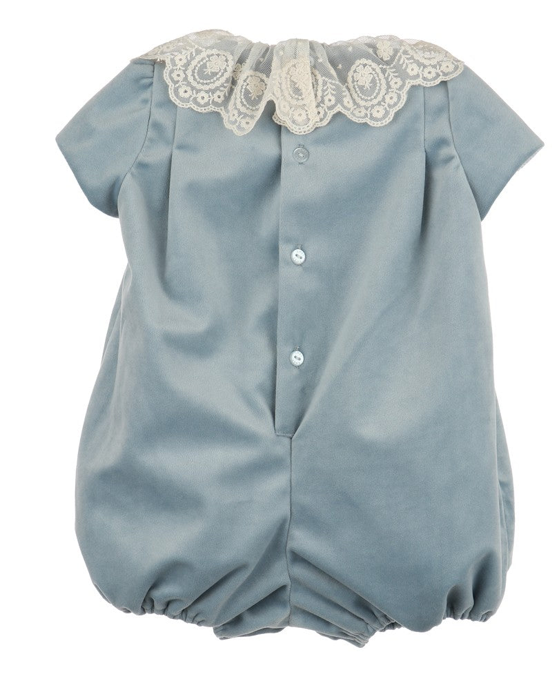 Luli & Me Girls Deluxe Velvet Bubble with Lace Collar - French Blue