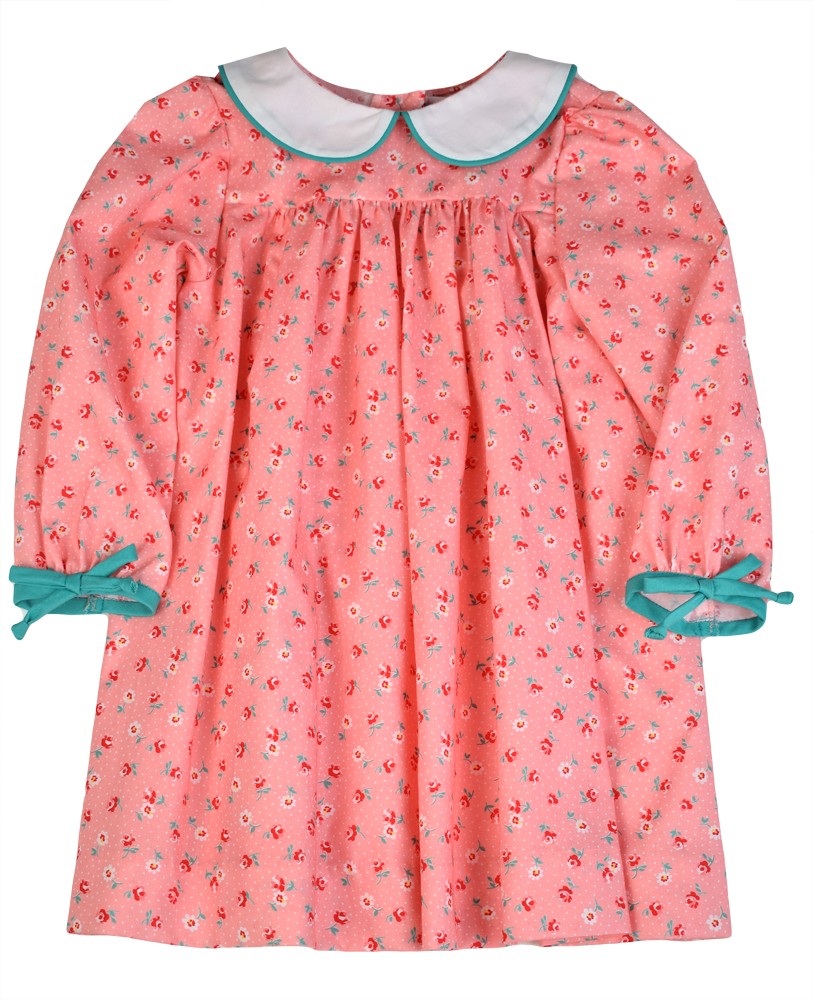 Funtasia Too Girls Pink Camellia Floral Dress with Green Bows on Sleeves by Funtasia