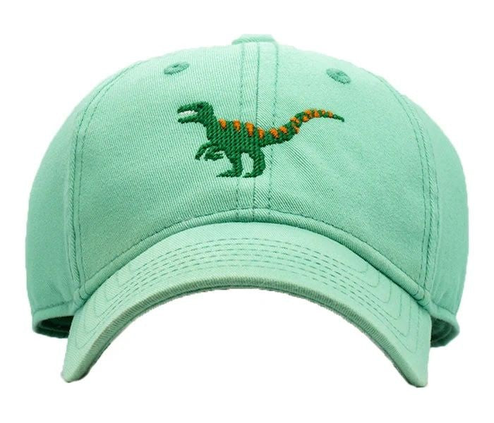 Harding Lane Kids Needlepoint Baseball Hat - Raptor Dinosaur on Keys Green