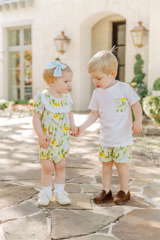 Proper Peony Pima Boys White Savannah Zoo Animals Pocket Shirt by Proper Peony