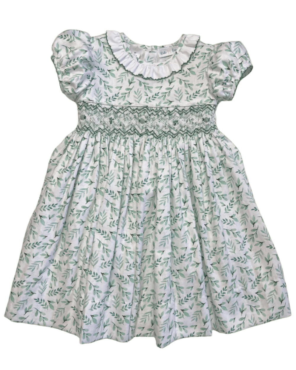 LuLu BeBe Girls Green Holiday Floral Smocked Dress - Ruffle Collar