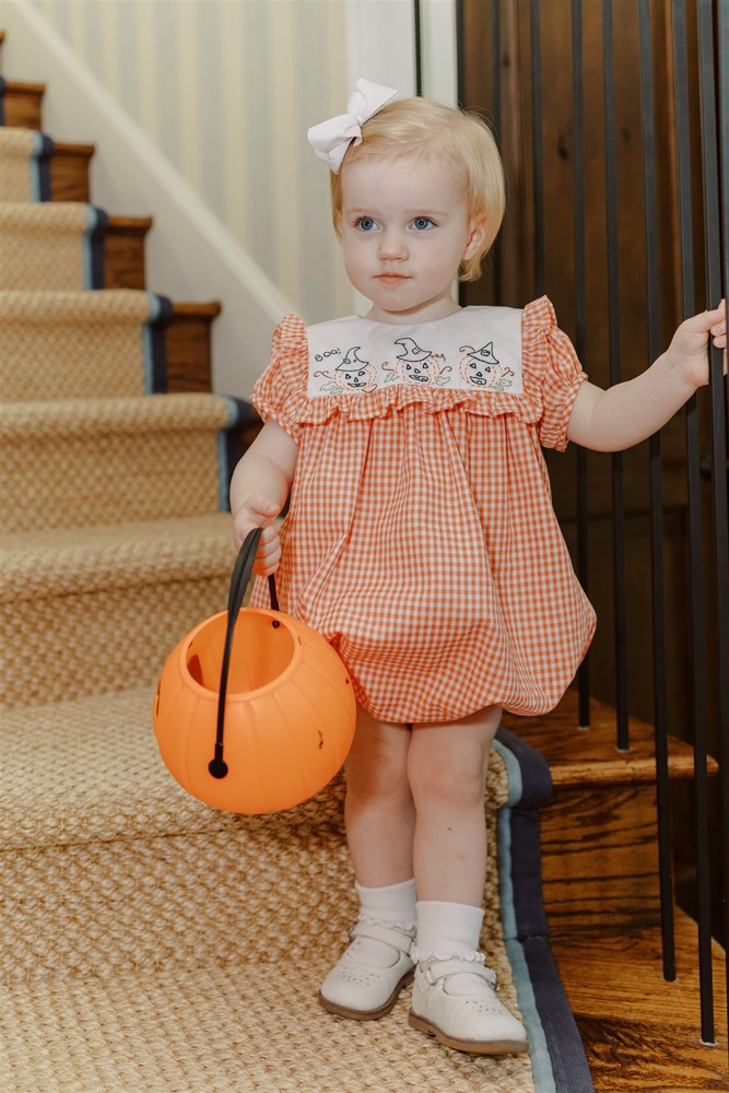 Proper Peony Baby Girls Orange Halloween Jack O'Lantern Bubble