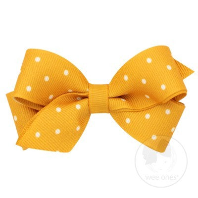 Wee Ones Girls Grosgrain Overlay Bow - Tiny Dots - Gold Mustard
