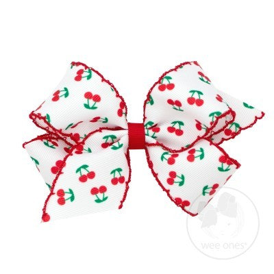 Wee Ones Girls Hair Bow - Moonstitch Red Cherry Print