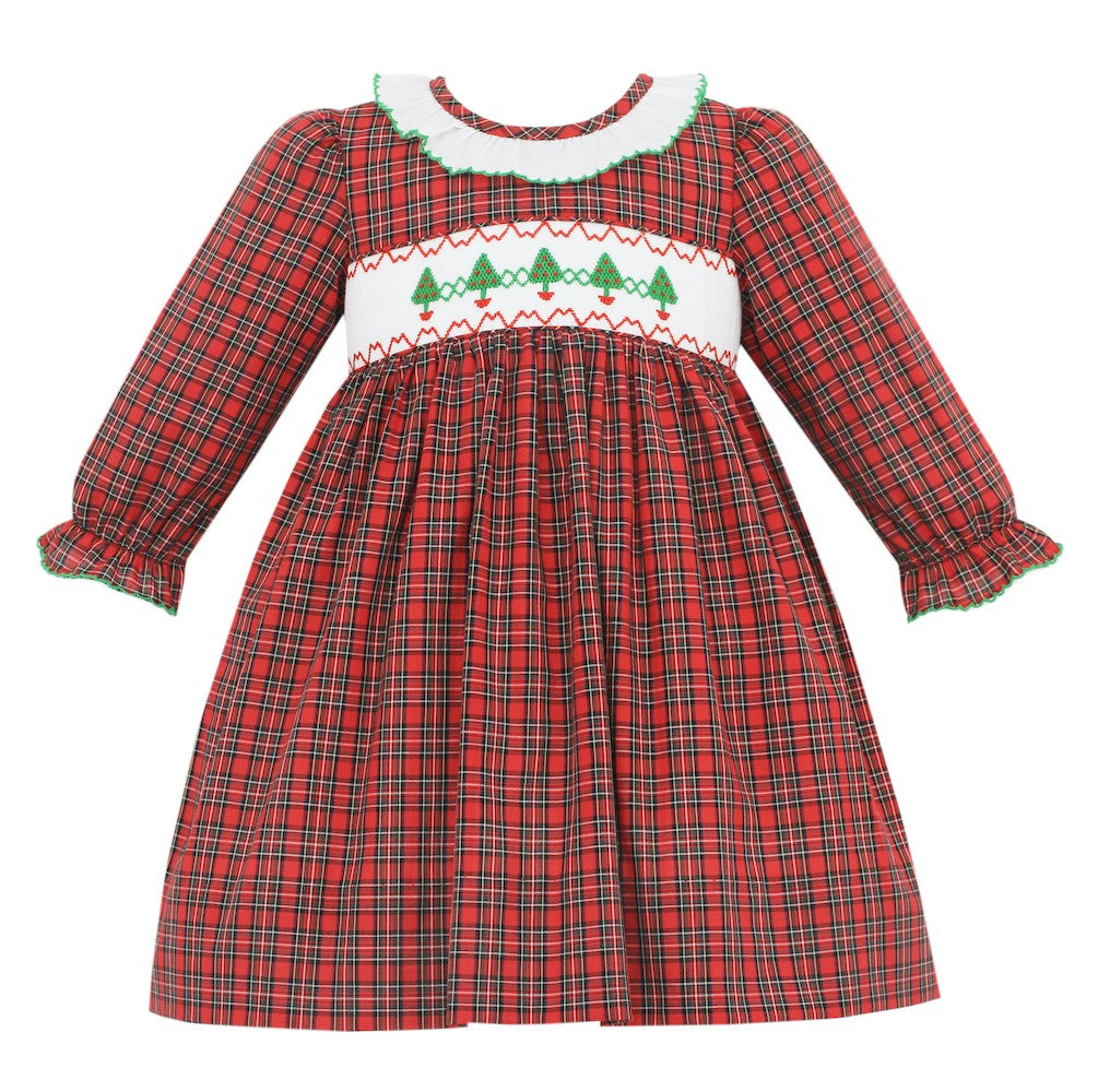 Petit Bebe Baby / Toddler Girls Red Holiday Plaid Smocked Christmas Trees Dress - Ruffle Collar 9M Petit Bebe Baby / Toddler Girls Red Holiday Plaid Smocked Christmas Trees Dress - Ruffle Collar 9M