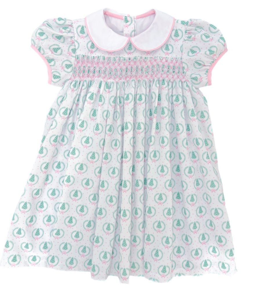 James & Lottie Sutton Christmas Tree Smocked Dress