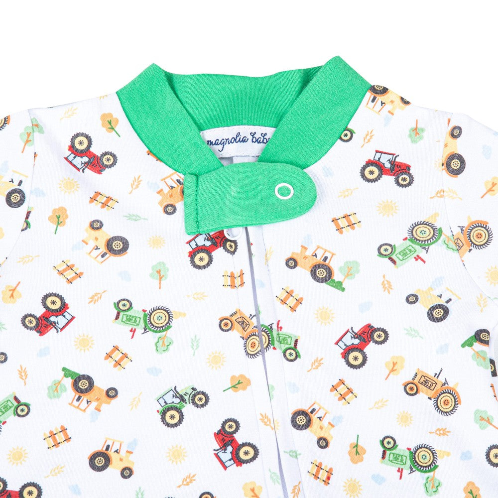 Magnolia Baby Tractor Time Green Printed Zipper Footie