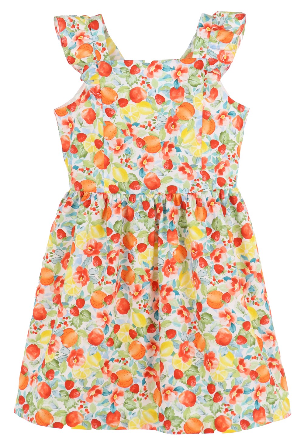 Luli & Me Girls Orange Fruity Ruffle Dress with V-Back