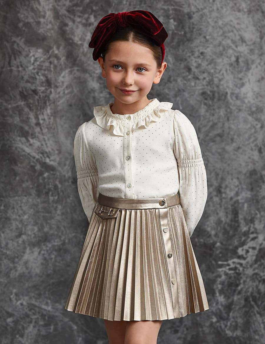 Abel & Lula Girls Cream Printed Polka Dots Blouse