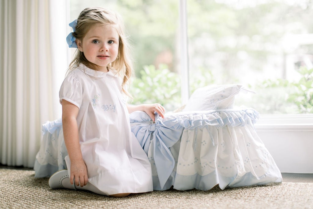 Proper Peony Girls Embroidered Big Sister Dress with Collar - White